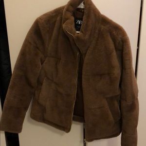 Faux fur tan bomber jacket